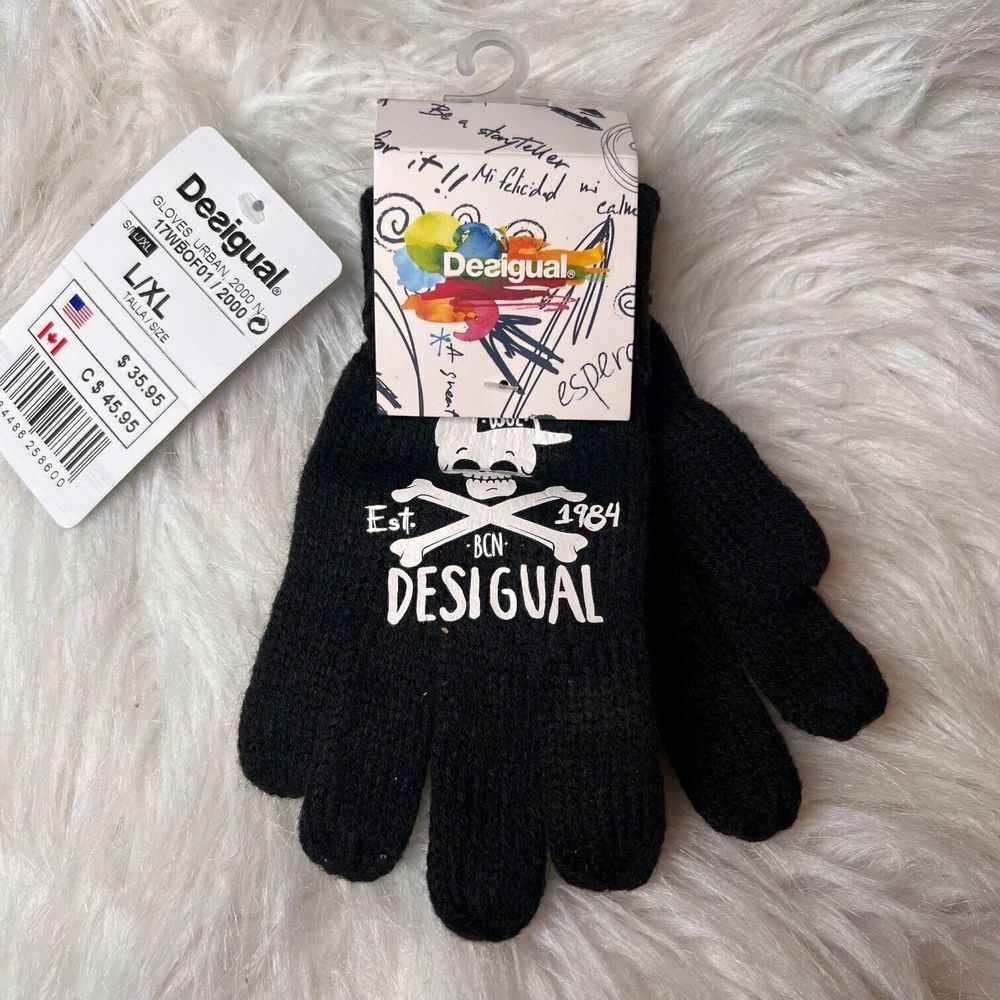 Desigual Kids Knitted Gloves With Skeleton Design Halloween Size Small Black NWT